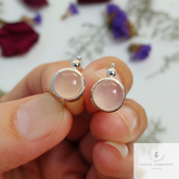 Rose Quartz Stud Earring, 925 Sterling Silver Stud Earring, Round Pink Stud, Minimal, Bohemian Jewelry, Bridesmaid Gift, Cute Simple Earring